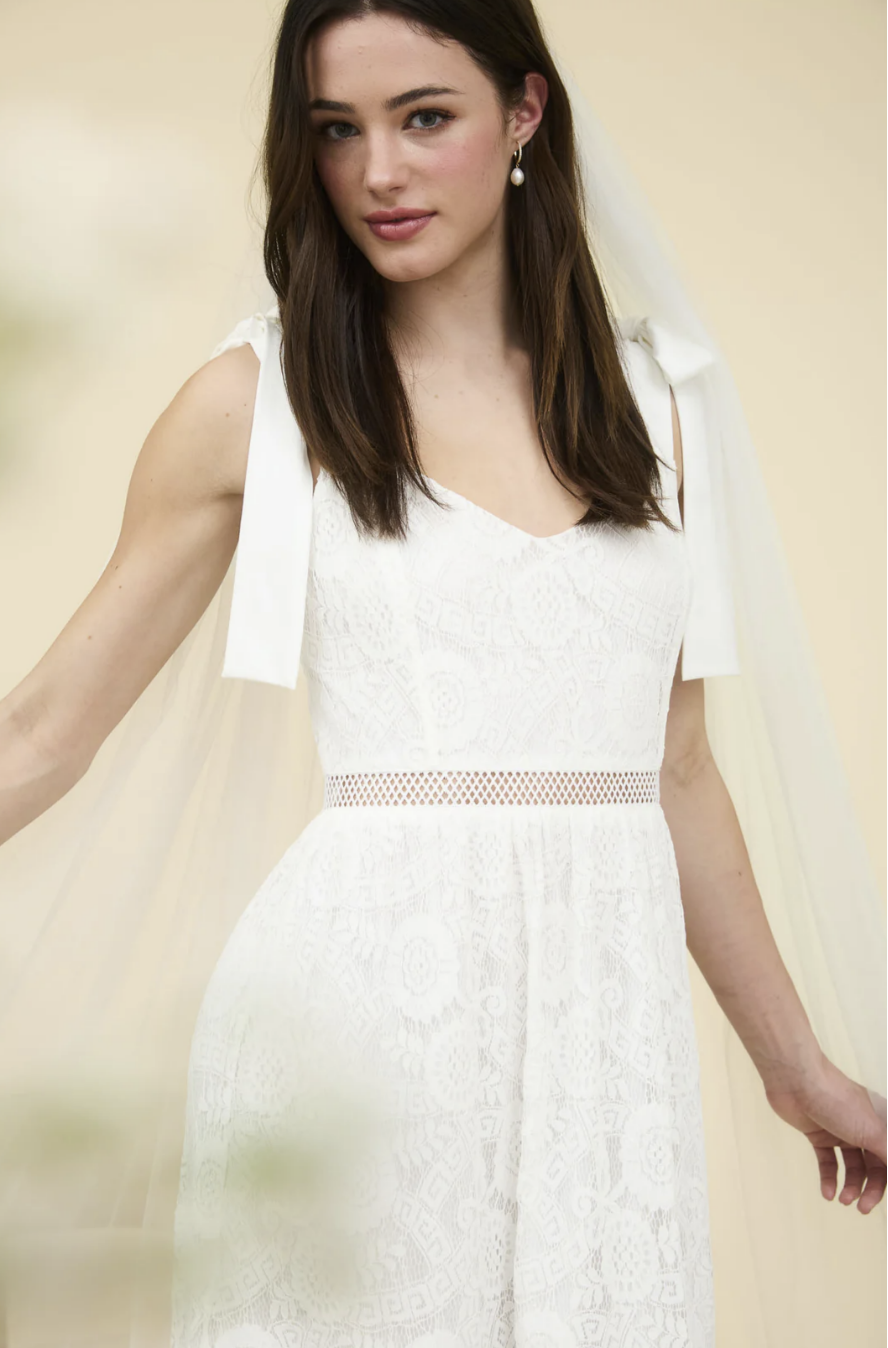 white lace high neck midi dress Giulia High Collar Lace Midi Dress White / L