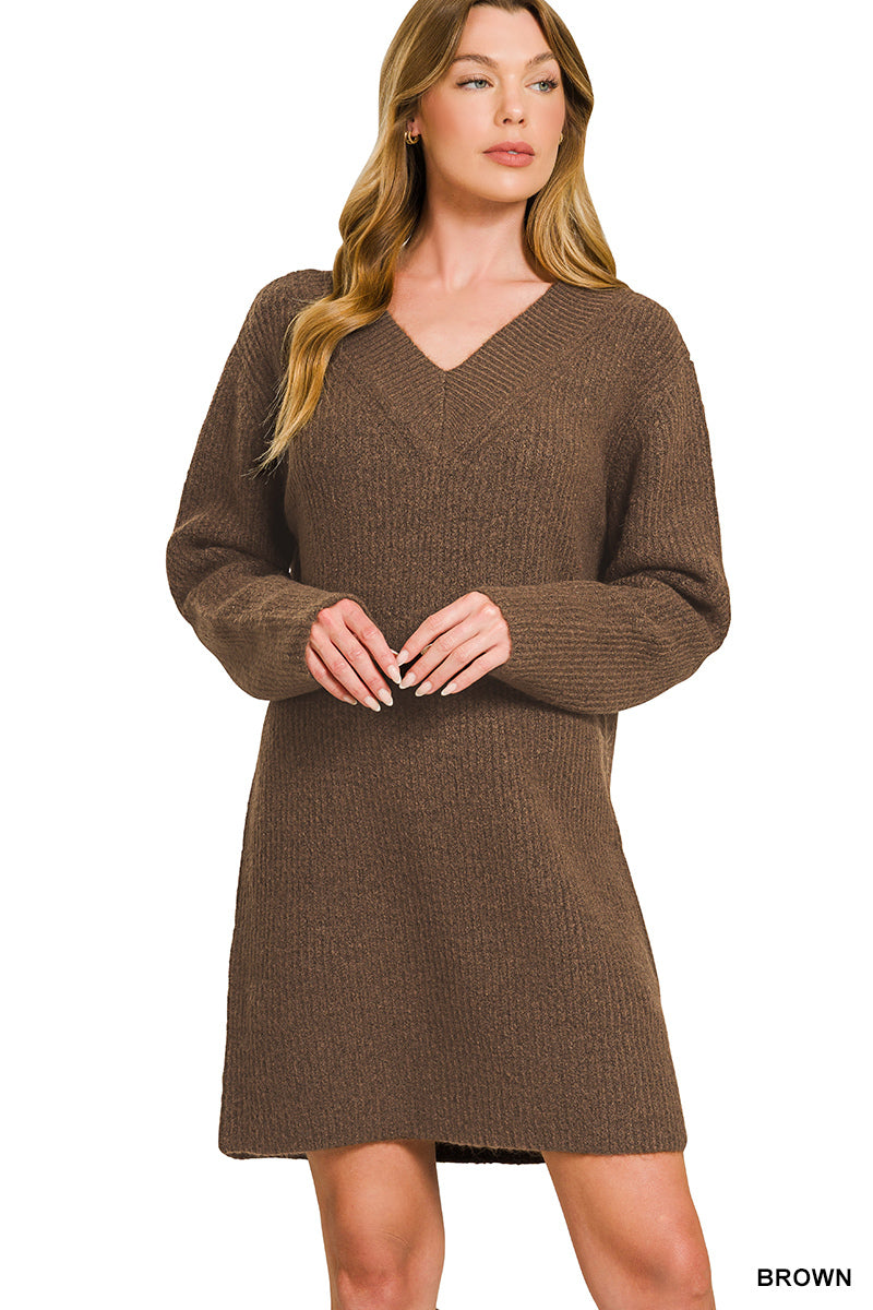 Blue Apple Vape BRONZE LONG SLEEVE SWEATER AND SATIN DRESS 2PCS SET   Hilary Radley Gemma Long Sleeve Sweater Mini Dress - Brown | Fashion Nova