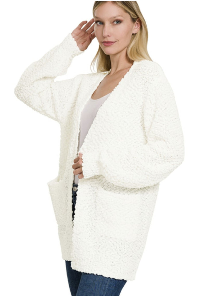 Popcorn Textured Sweater Cardigan — Cozy Coastal Knit