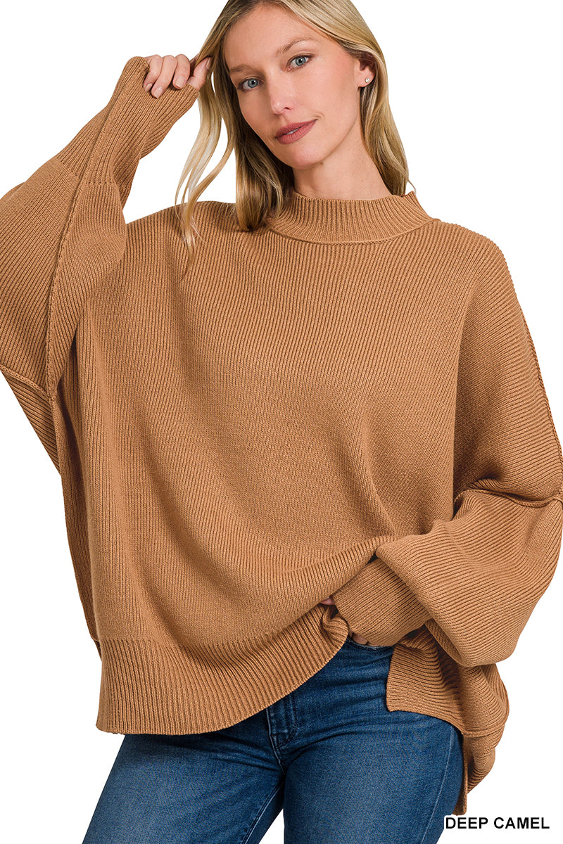 Side Slit Long Oversized Sweater – Cozy Heavyweight Knit